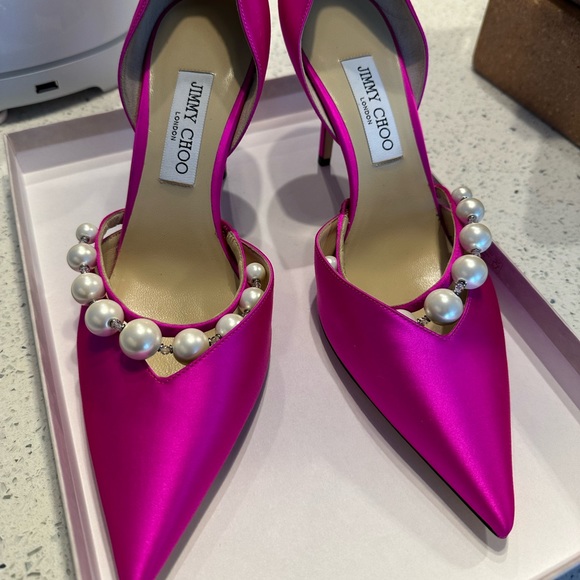 Jimmy Choo Aurelie 85 pearl and satin pumps - Picture 2 of 6